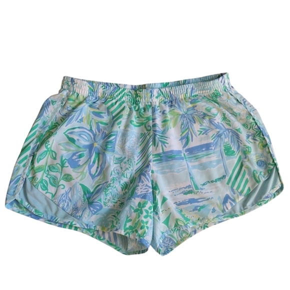 Lilly Pulitzer Women's Luxletic Ocean Trail Whisper Blue Beach Happy Shorts M - Picture 1 of 7